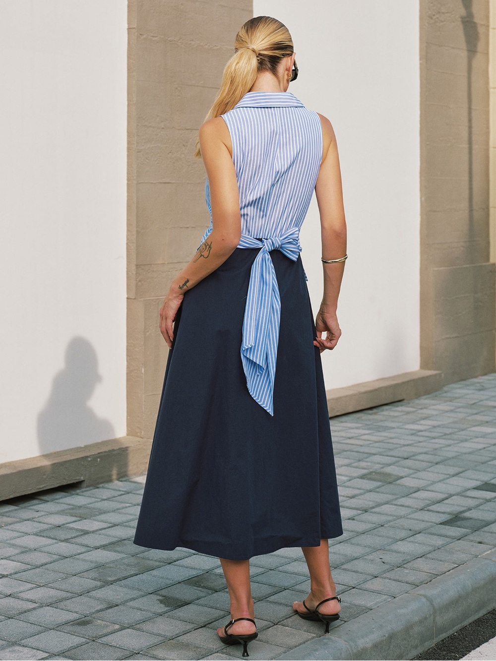 Commense Sleeveless Striped Tie back Patchwork Midi Maxi NWT Large Sailor look - Picture 2 of 7